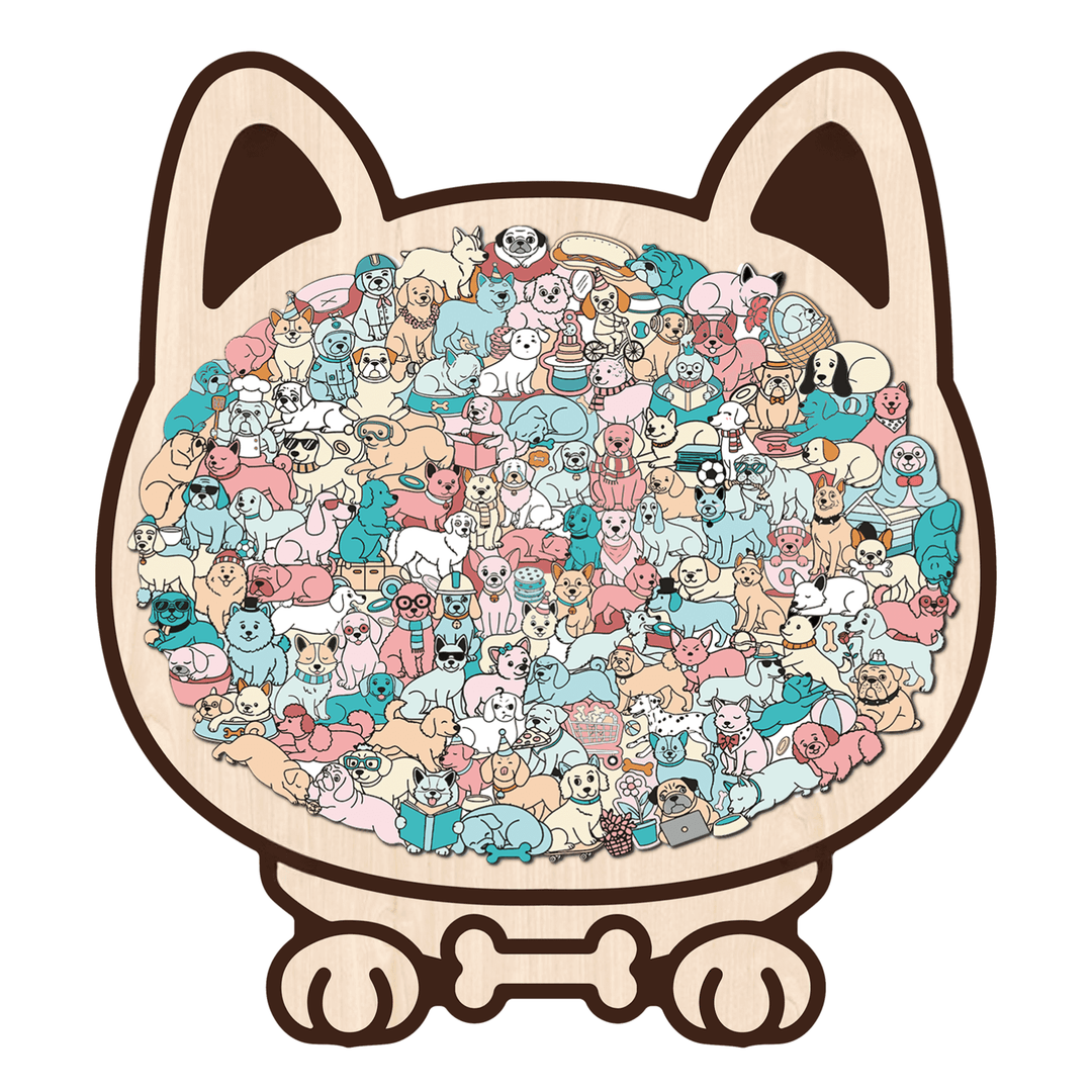 Morandi-Colored Cute Dog Shaped Wooden Jigsaw Puzzle