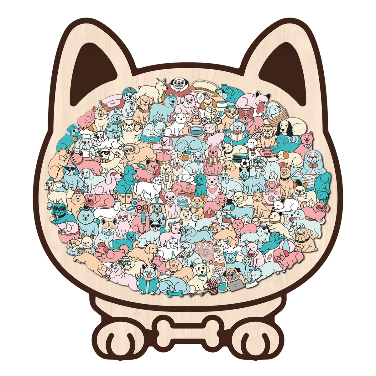 Morandi-Colored Cute Dog Shaped Wooden Jigsaw Puzzle