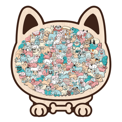 Morandi-Colored Cute Dog Shaped Wooden Jigsaw Puzzle