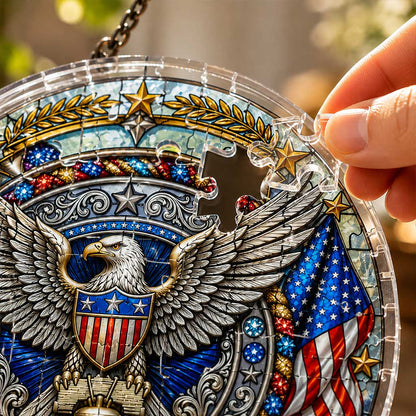 America 250th Anniversary Acrylic Puzzle Hanging Ornament – Patriotic Eagle, Liberty Bell & American Flag Suncatcher Decoration, 1776–2026 Commemorative Gift