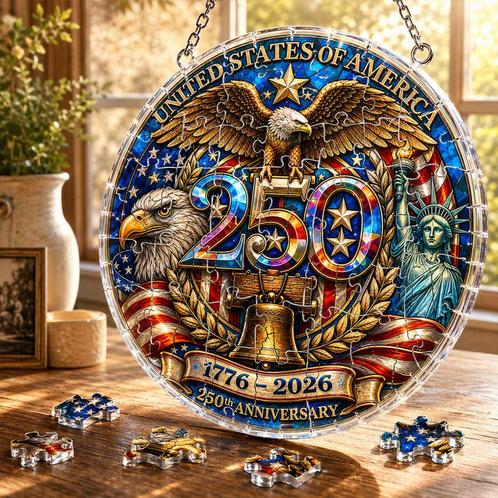 USA 250th Anniversary Acrylic Puzzle Hanging Ornament – 1776–2026 Patriotic Eagle Window Decor