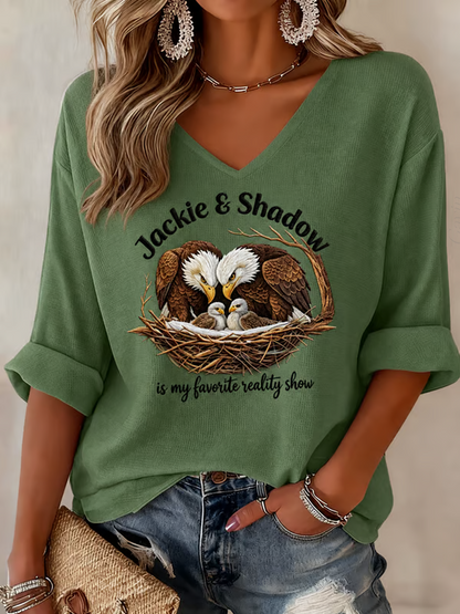 Women'S Jackie And Shadow Print Waffle-Knit Casual T-Shirt