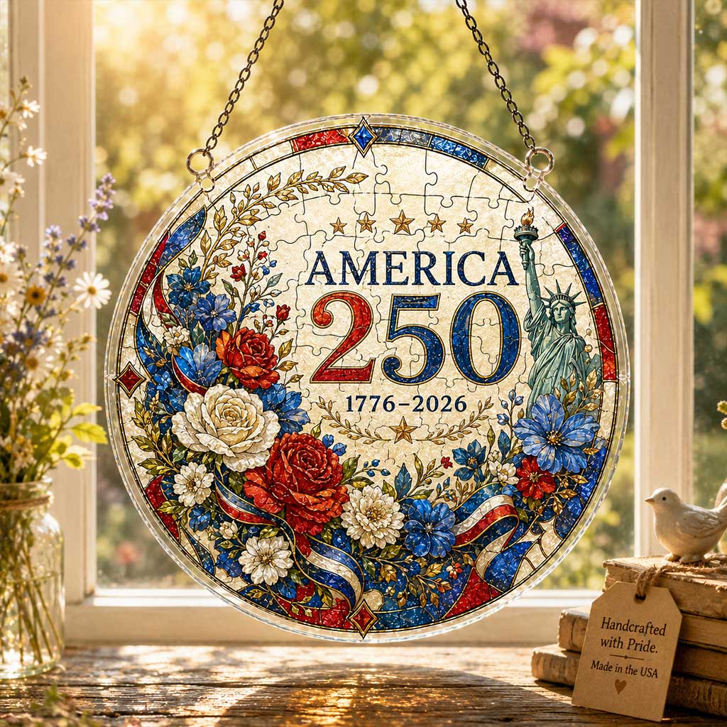 America 250th Anniversary Acrylic Puzzle Hanging Ornament | 1776–2026 Patriotic Window Suncatcher Decor