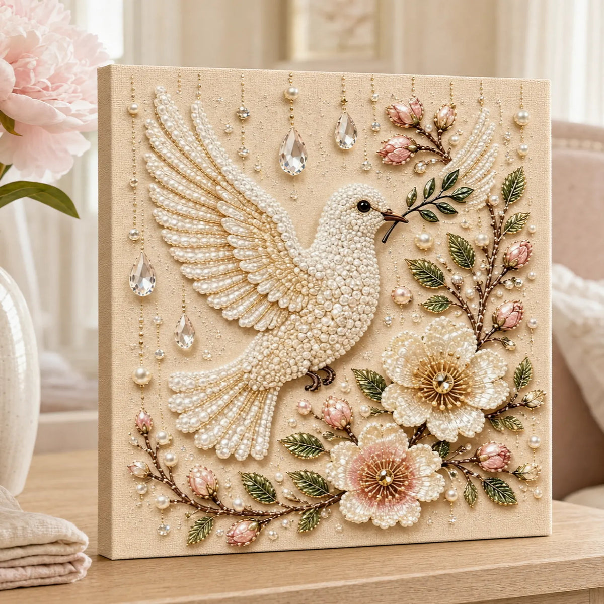 Framed Peace Dove - Pearls Painting Kit DIY Diamond Painting Pearl Dot Crafts 20x20CM