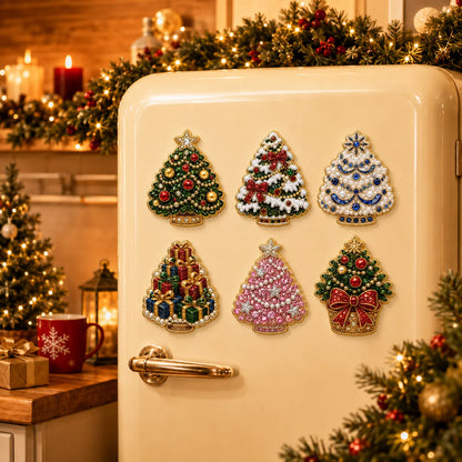 6pcs DIY Colorful Tree Ornaments Pearls Diamond Painting Fridge Magnet Christmas Decor
