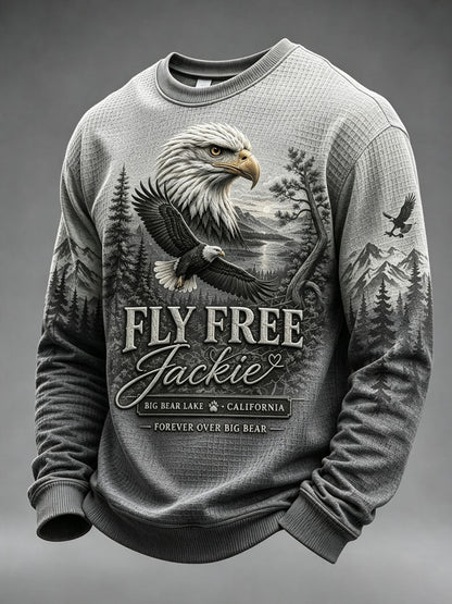 Men'S Jackie The Eagle Print Waffle Long Sleeve Top