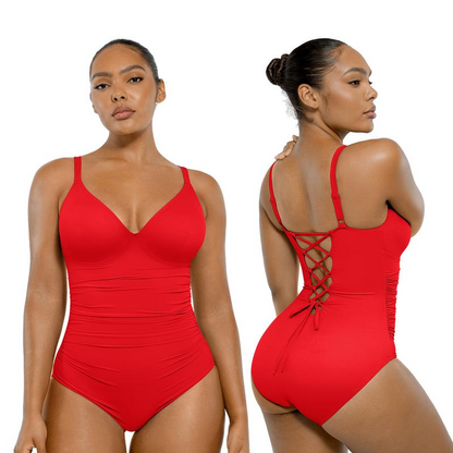 Smart Sculpt Back Drawstring Swimsuit with Tummy Tucking