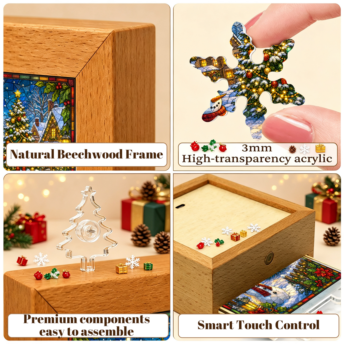 Acrylic Puzzle Night Light - Christmas Snow Village