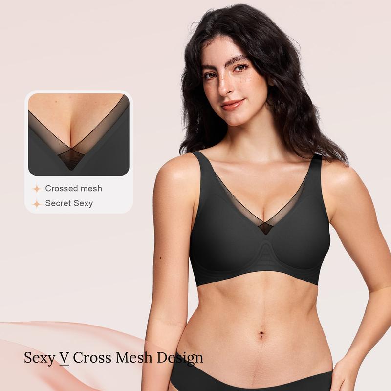Deep V-Mesh Wireless Seamless Women's Bra