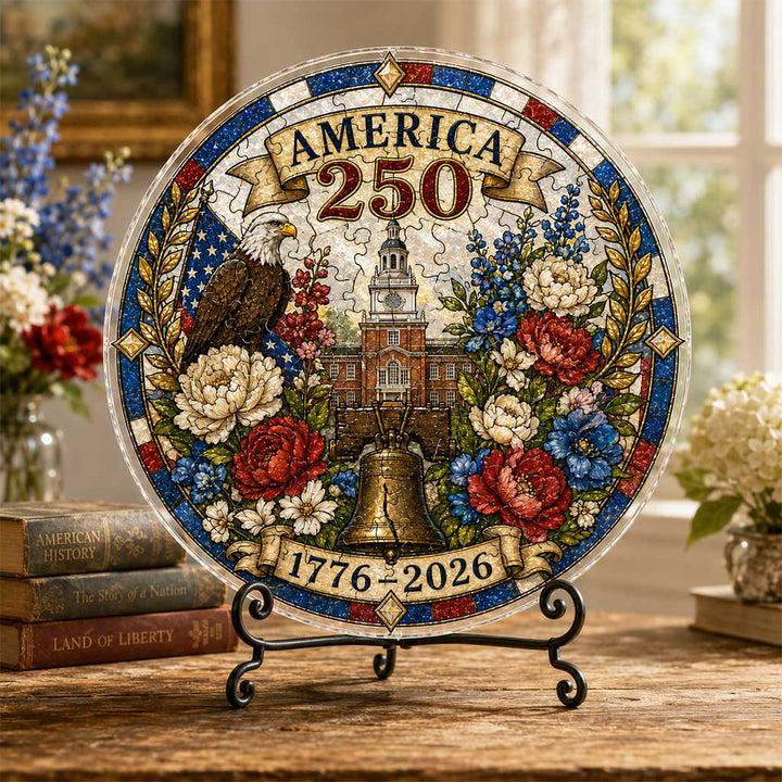 America 250 Acrylic Puzzle Hanging Ornament – 1776–2026 Patriotic Suncatcher Decor