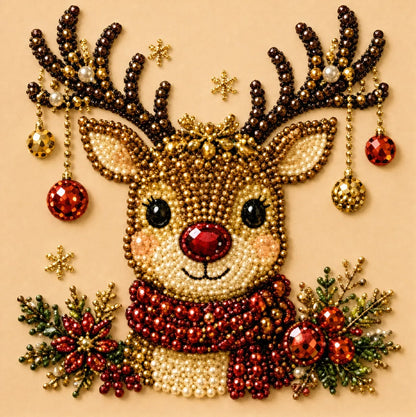Framed Elk - Pearls Painting Kit DIY Diamond Painting Pearl Dot Crafts 20x20CM
