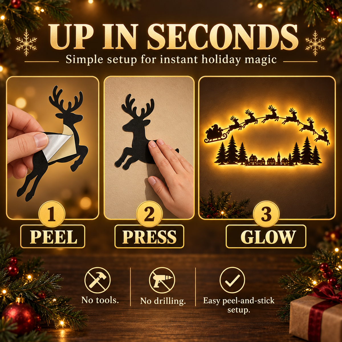 Hot sales🔥LED Santa & Reindeer Christmas Wall Decor