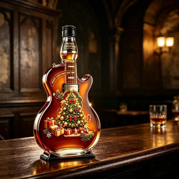 Christmas Guitar Decanter, Festive Glass Bottle, Music Lover Gift