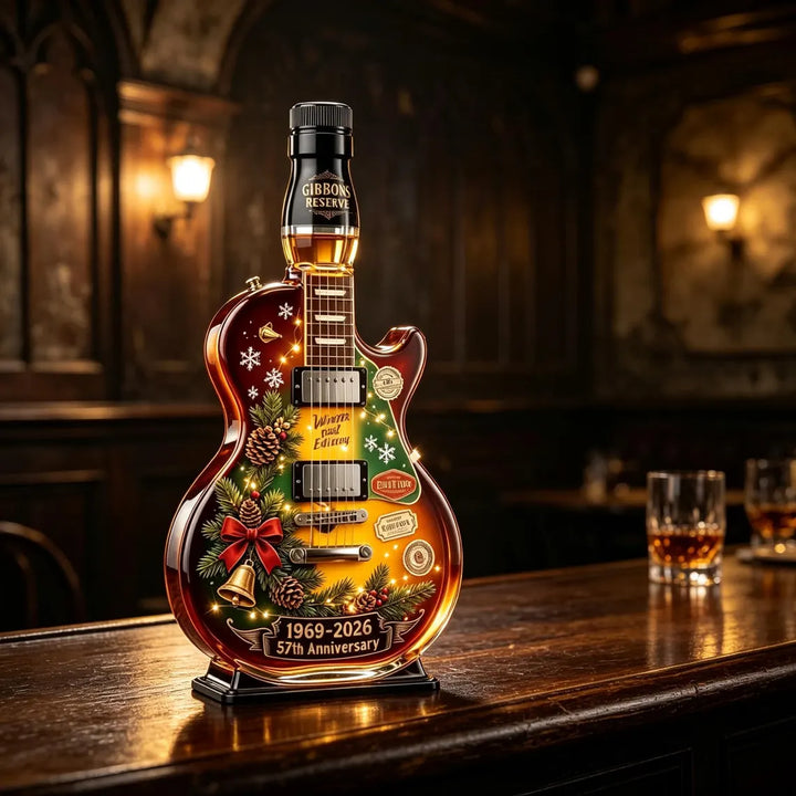 Christmas Guitar Decanter, Festive Glass Bottle, Music Lover Gift