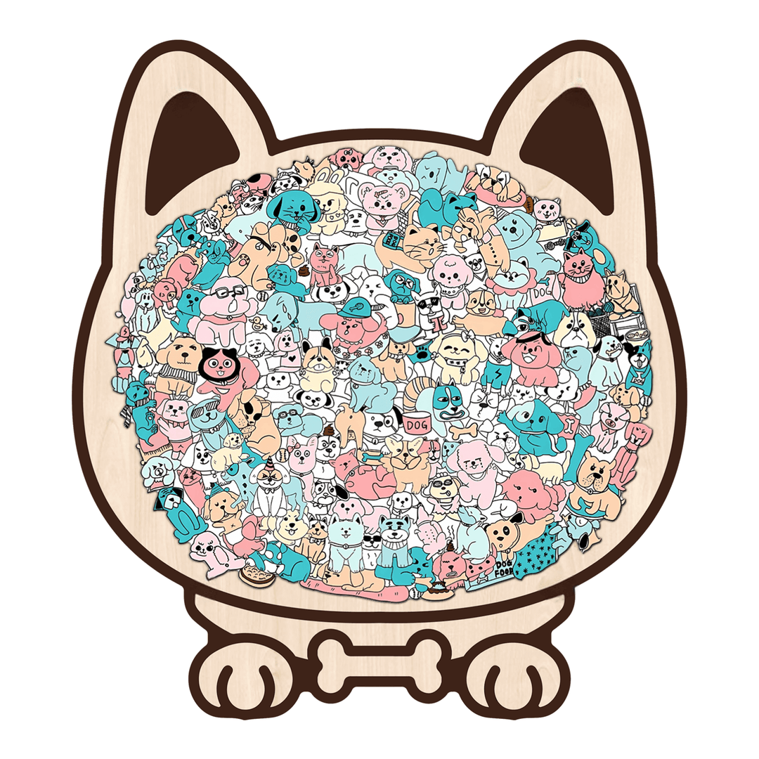 Morandi-Colored Lovely Dog Shaped Wooden Jigsaw Puzzle