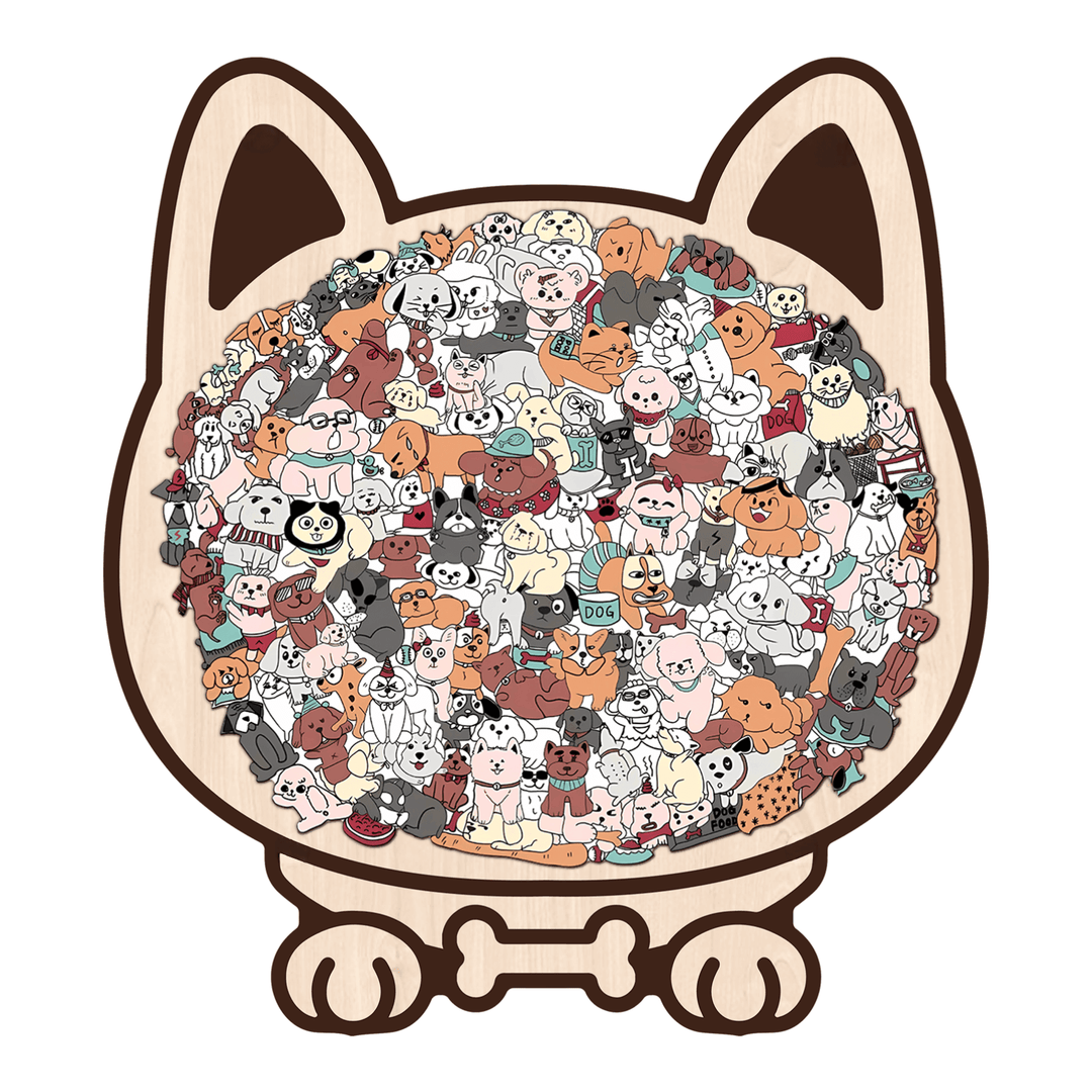 Morandi-Colored Lovely Dog Shaped Wooden Jigsaw Puzzle