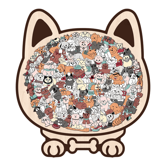 Morandi-Colored Lovely Dog Shaped Wooden Jigsaw Puzzle