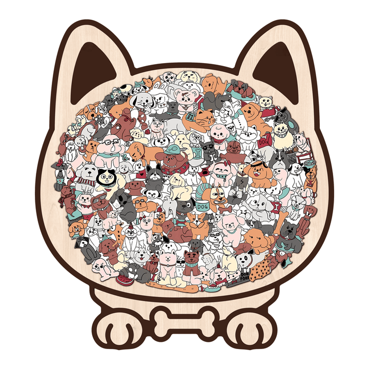 Morandi-Colored Lovely Dog Shaped Wooden Jigsaw Puzzle