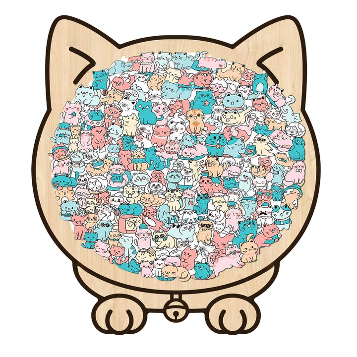 Morandi-Colored Lovely Cat Shaped Wooden Jigsaw Puzzle