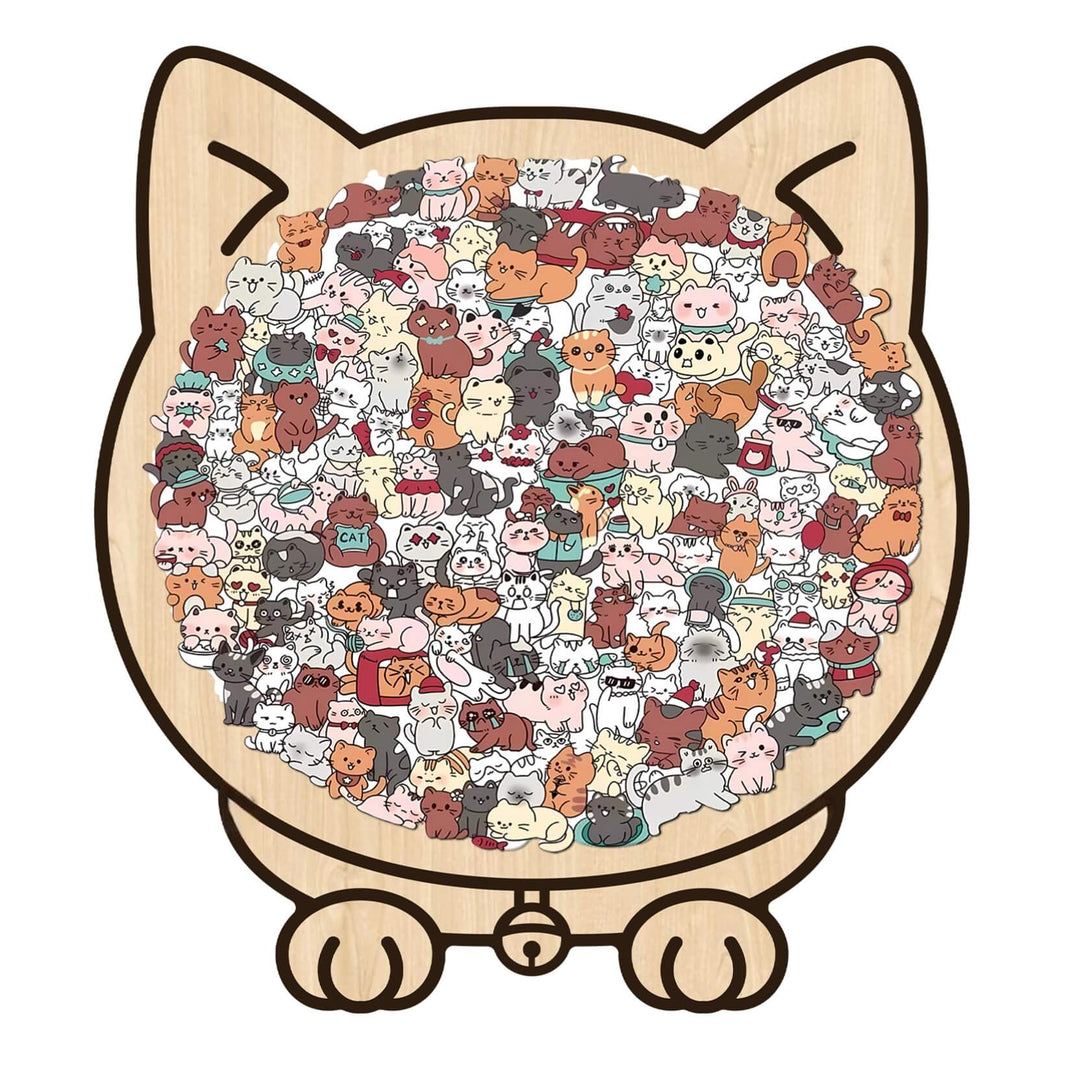 Morandi-Colored Lovely Cat Shaped Wooden Jigsaw Puzzle