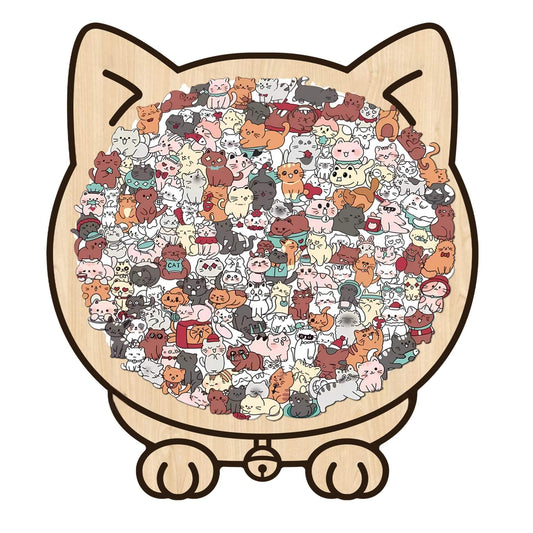 Morandi-Colored Lovely Cat Shaped Wooden Jigsaw Puzzle